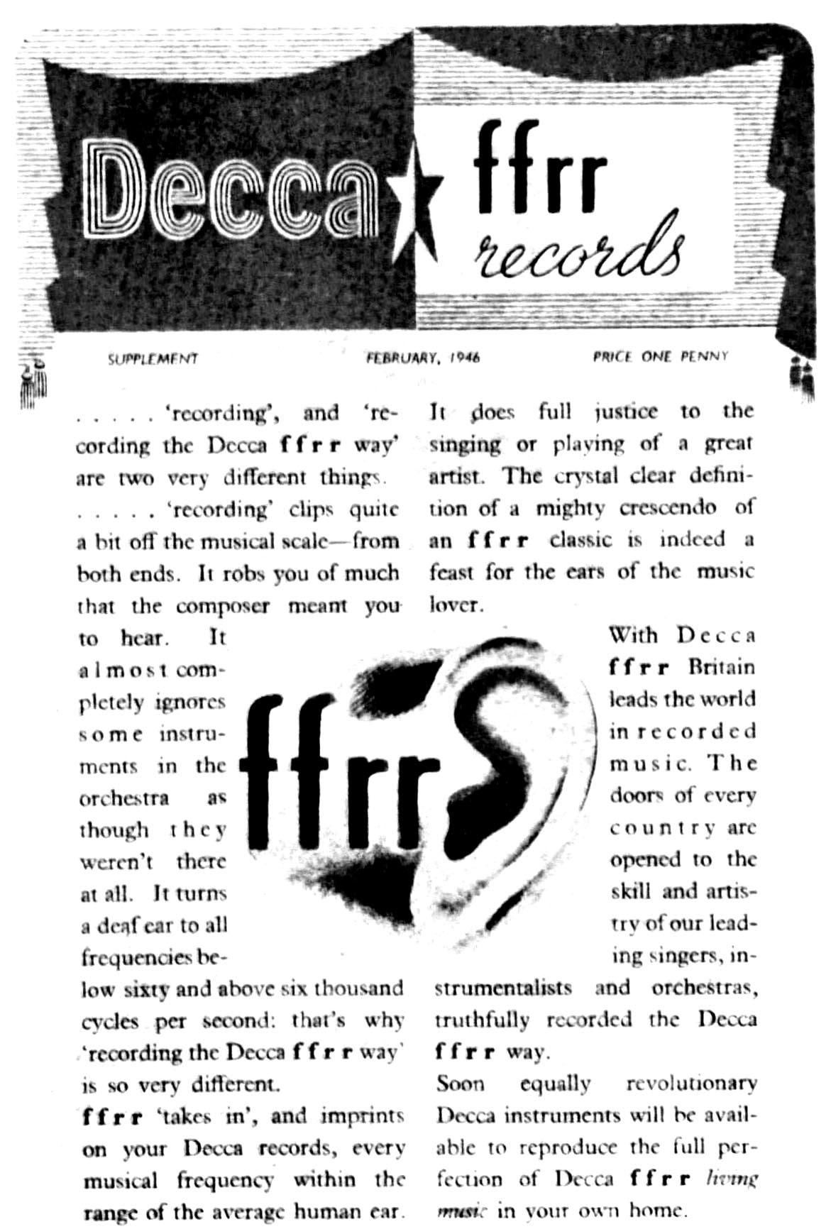 Decca advert announcing the benefits of full frequency range recording